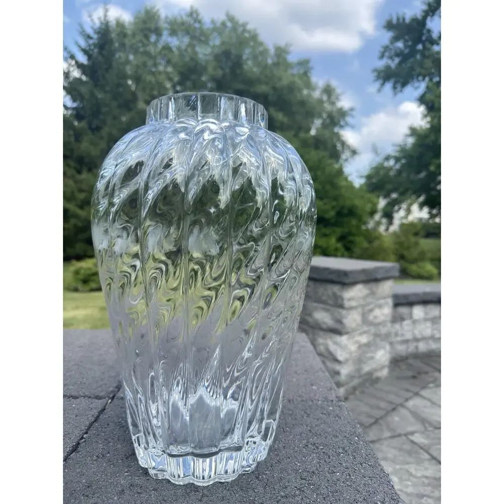 Vintage Tiffany & Co. 13 1/4” Oriental Flower Vase Clear Large Glass Optic Swirl